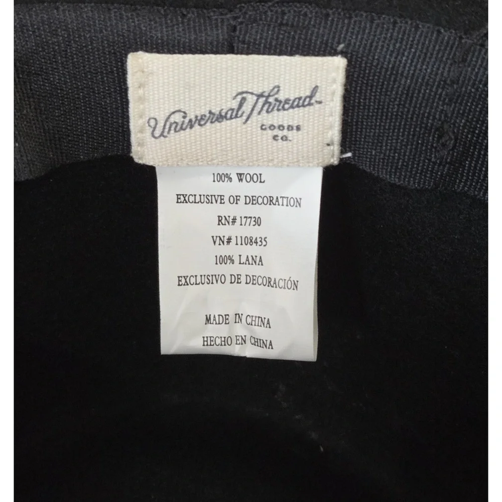 Universal Thread Co. Black Wide Brim Wool Fedora Hat‎ Brass Accents UNISEX